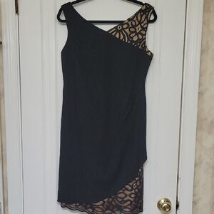 S.L. Fashions Elegant Black and Gold Asymmetrical Dress